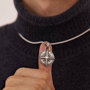 Çok Yönlü Retro Pusula Paslanmaz Çelik Altın Rengi Erkek Kolyeleri h5 Resim5