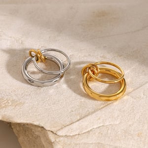 1 pair simple series simple geometric stainless steel  gold plated women single ring h5 Picture4