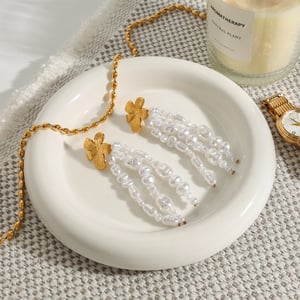 1 Pair Classic Series Elegant Flower Tassel Stainless Steel Gold Color Women's Drop Earrings h5 Picture4