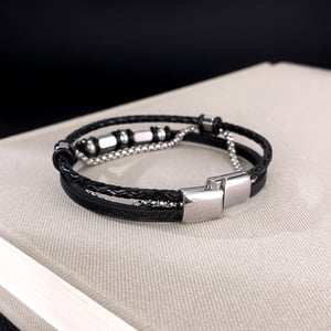 Pulseras de acero inoxidable para hombre, diseño geométrico punk, serie simple, 1 pieza h5 Imagen7