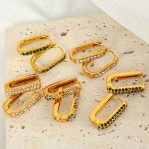 1 pair simple series classic geometric stainless steel  gold plated zircon women hoop earrings h5 Picture5