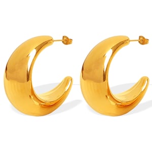 1 pair simple series classic solid color stainless steel  gold plated women hoop earrings h5 Picture5