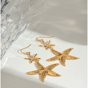 1 pair simple series vacation turtle stainless steel  gold plated rhinestone women drop earrings h5 Picture5