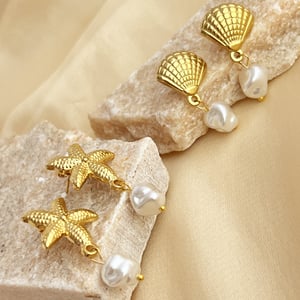 1 Pair Oceanic Stainless Steel Gold Color Drop Earrings h5 Picture3