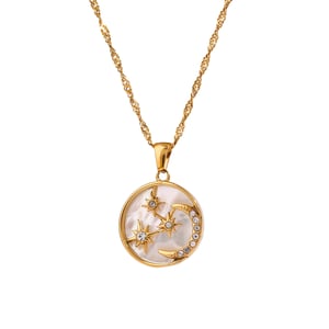 1 Piece Luxurious Series Star & Moon Pattern Stainless Steel Gold Color Women's Pendant Necklaces h5 Picture10