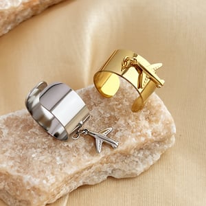 1 Piece Designable Series Daily Airplane Dangle Stainless Steel Gold Color Women's Adjustable Rings h5 Picture4