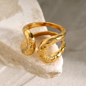 1 par de anillos ajustables para mujer de acero inoxidable chapado en oro de 18 quilates con diseño geométrico simple. h5 Imagen3