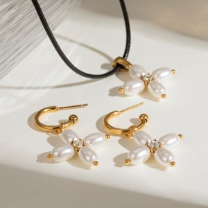 1 pair simple series elegant cross stainless steel  gold plated artificial pearl women earrings set h5 Picture5