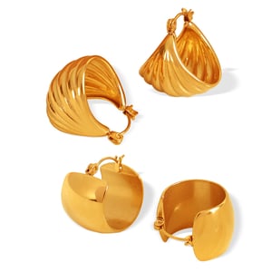 1 pair simple series classic solid color stainless steel  gold plated women hoop earrings h5 Picture5
