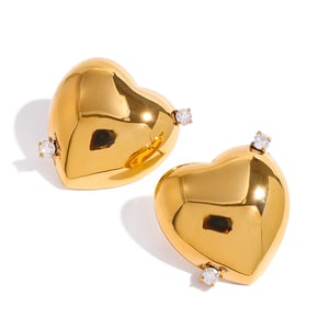 1 pair simple series casual heart stainless steel  gold plated rhinestone women stud earrings h5 Picture5
