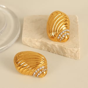 1 pair simple series simple geometric stainless steel  gold plated rhinestone women stud earrings h5 Picture3