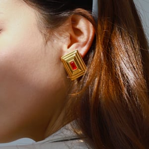 1 Pair Luxurious Series Retro Quadrilateral Shape Chic Stainless Steel Gold Color Women's Stud Earrings h5 Picture8
