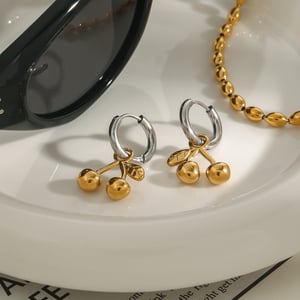1 Pair Romantic Series Elegant Cherry Shape Stainless Steel Gold and Silver Color Women's Drop Earrings h5 Picture4