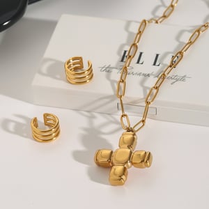1 Piece Luxurious Series Exquisite Cross Shape Stainless Steel Gold Color Women's Pendant Necklaces h5 Picture7