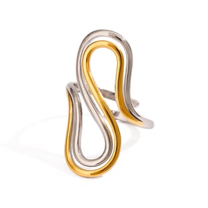 1 Piece Modern Series Chic Line Stainless Steel Gold and Silver Color Women's Adjustable Rings h5 Picture6