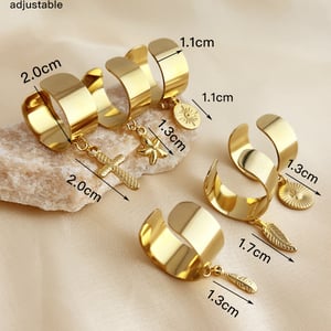 1 Piece Stylish Series Exquisite Marine Organism Dangle Stainless Steel Gold Color Women's Adjustable Rings h5 Picture6