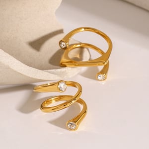 1 Piece Geometric Stainless Steel Gold Plated Rhinestone Women's Adjustable Rings h5 Picture4