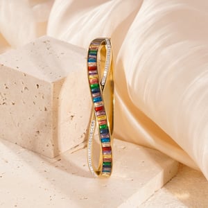 1 Stück Luxuriöse Serie Niedliche Mischfarben Edelstahl Goldfarben Damen Armreifen h5 Bild4