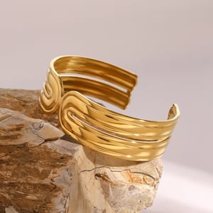 1 pezzo semplice serie retrò tinta unita acciaio inossidabile placcato oro braccialetti da donna h5 Immagine2