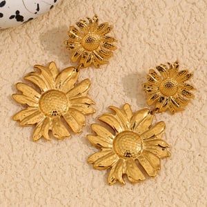 1 Pair Luxurious Series Natural Flower Stainless Steel   Gold Color  Women's Drop Earrings h5 Picture4
