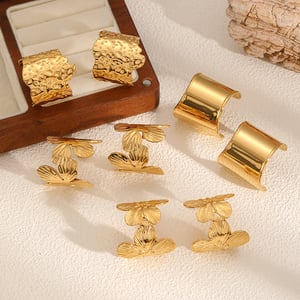 1 Pair Elegant Style Daily Flower Shape Round Stainless Steel Gold Color Women's Stud Earrings h5 Picture3