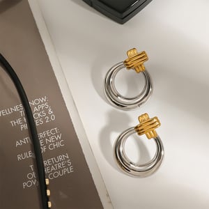 1 Pair Modern Series Daily Annular Stainless Steel Gold And Silver Mixed Color Women's Stud Earrings h5 Picture3