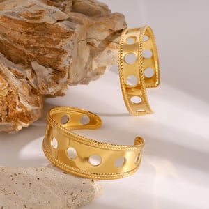 1 paio di anelli regolabili da donna in acciaio inossidabile placcato oro , casual, semplici, di colore solido h5 Immagine4