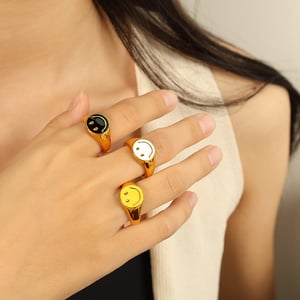 1 pair simple series simple cartoon stainless steel  gold plated women adjustable rings h5 Picture5