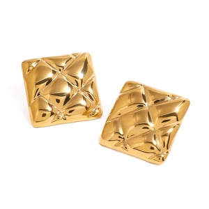 1 Pair Retro Plaid Square Shape Stainless Steel  Gold Color Stud Earrings h5 Picture5