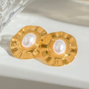1 pair classic series retro geometric stainless steel  gold plated women stud earrings h5 Picture3
