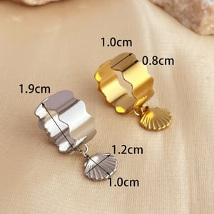 1 Piece Designable Series Chic Seashell Dangle Stainless Steel Gold Color Women's Adjustable Rings h5 Picture5