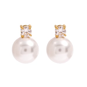 1 pair simple series elegant solid color stainless steel  gold plated artificial pearl women stud earrings h5 Picture5