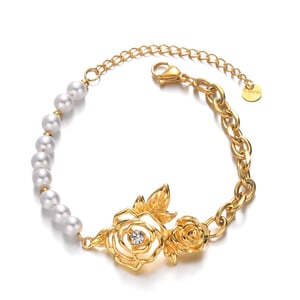 1 Stück Luxuriöse Serie Einfache Blume Edelstahl 18 Karat vergoldet Damen Charm Armbänder h5 Bild5
