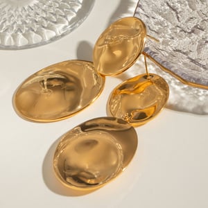 1 pair fashionable style oval shape stainless steel  gold plated women's drop earrings h5 Picture4