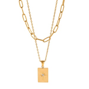 1 piece simple series simple geometric stainless steel  gold plated rhinestone women layered necklaces h5 Picture5