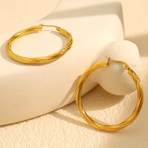1 pair classic series elegant daily geometric titanium steel  gold color plated women's hoop earrings h5 Picture5