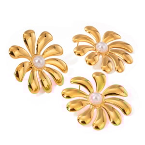 1 pair classic series retro flower stainless steel  gold plated artificial pearl women earrings set h5 Picture6