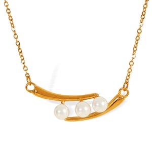 1 piece simple series retro beads stainless steel  gold plated artificial pearl women pendant necklaces h5 Picture6