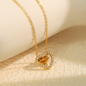 1 piece romantic series fashionable heart titanium steel  gold color plated rhinestone women's pendant necklaces h5 Picture3