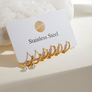 1 pair classic series elegant annular stainless steel  gold plated rhinestone women earrings set h5 Picture4