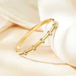 1 Piece Dazzling Series Classic Rectangular Stainless Steel Gold Color Women's Bangles h5 Picture4