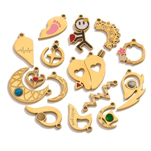 1 Piece Romantic Series Valentine Heart Shape Stainless Steel Gold Color DIY Couple's Pendants h5 Picture4