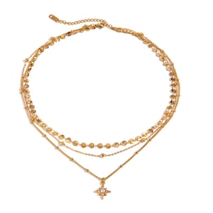 1 piece classic series retro sun/moon stainless steel  gold plated rhinestone women layered necklaces h5 Picture7