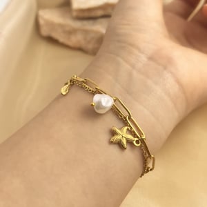 1 Piece Vacation Series Double-layer Exquisite Seashell Stainless Steel Gold Color Women's Charm Bracelets h5 Picture4