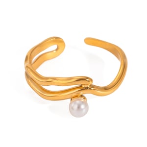 1 pair simple series simple geometric stainless steel  gold plated artificial pearl women adjustable rings h5 Picture6