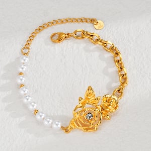 1 Stück Luxuriöse Serie Einfache Blume Edelstahl 18 Karat vergoldet Damen Charm Armbänder h5 Bild4