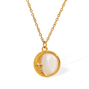 1 Piece Romantic Series Classic Sun/Moon Titanium Steel   Gold Color  Shell Women's Pendant Necklaces h5 Picture6