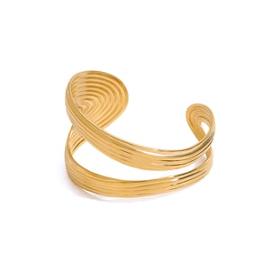 1 Piece Simple Series Elegant Solid Line Stainless Steel Gold Color Women's Bangles h5 Picture9