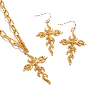 1 pair simple series retro cross stainless steel  gold plated women earrings set h5 Picture5
