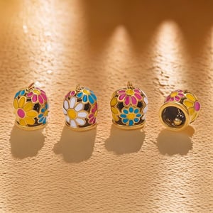 1 Piece Gorgeous Series Vogue Enamel Flower Pattern Bell Shape Stainless Steel Gold Color Women's Pendants h5 Picture3